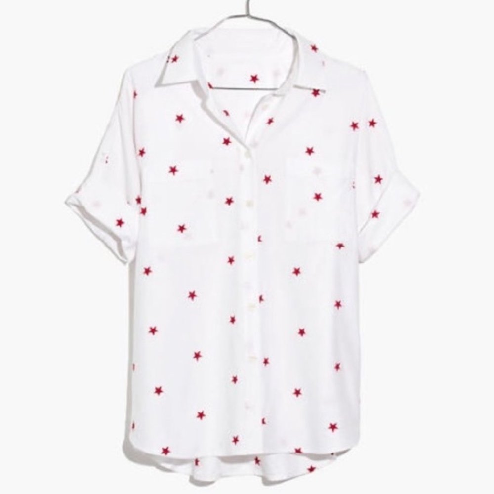 Madewell Red Stars White Button Up Shirt, NWOT